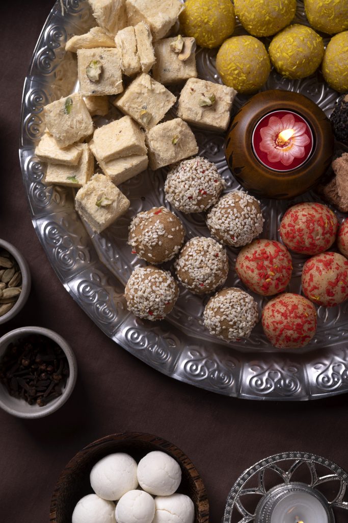 tasty indian dessert plate top view